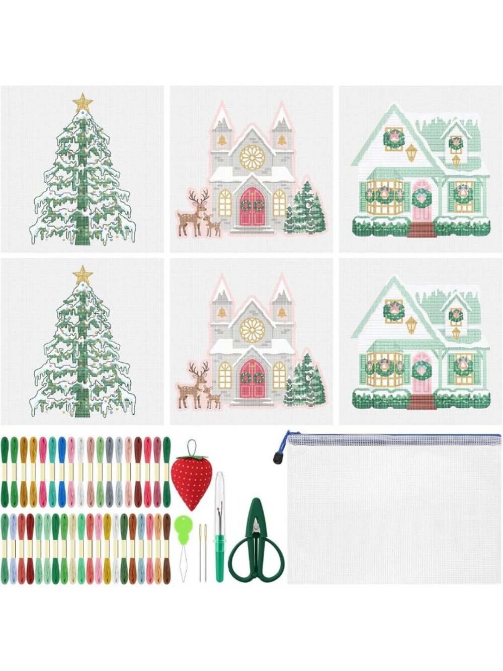 68 Pcs Christmas Village Needlepoint Kit for Beginners & Adults - Craft Set
